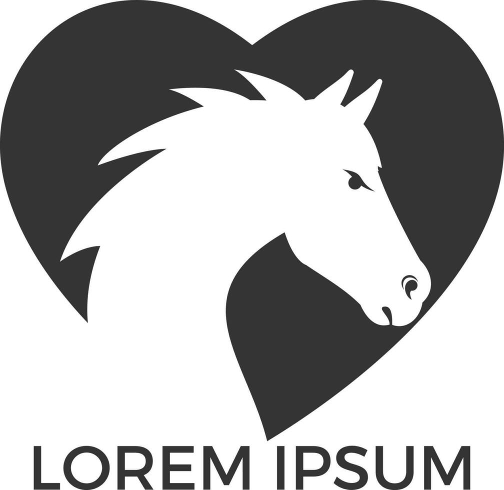 Horse head with heart shape logo design. vector