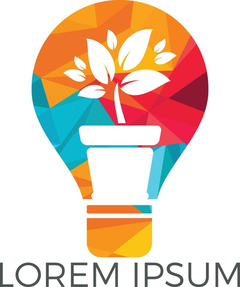 Light bulb and plant in a pot concept logo design. concept icon of education, light bulb, science. vector