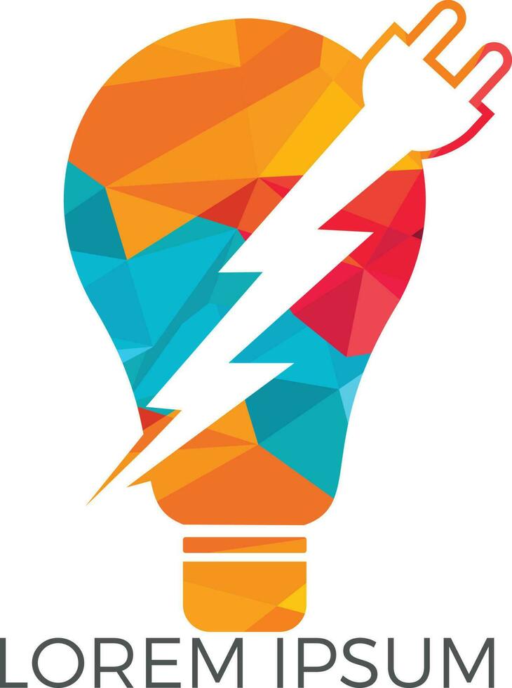 Light Lamp Electric Logo Design. Light bulb logo template with powers cables and electric plugs vector