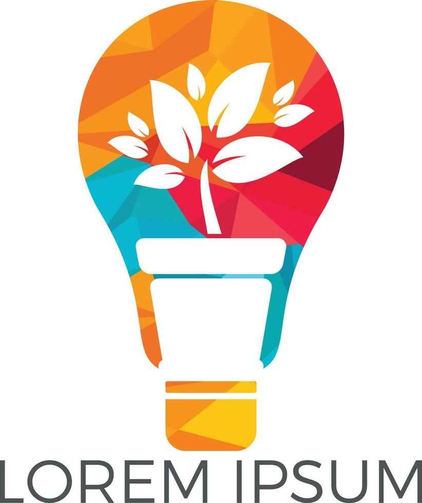 Light bulb and plant in a pot concept logo design. concept icon of education, light bulb, science. vector