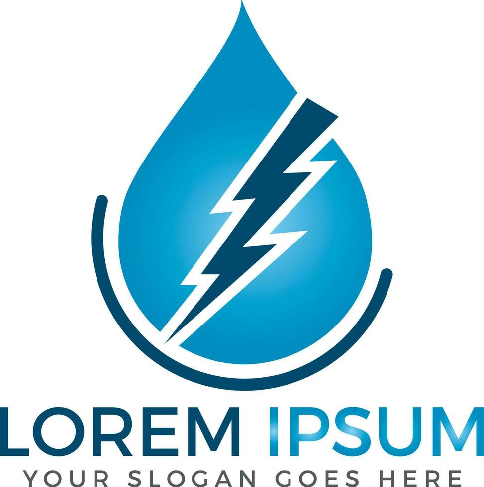 Water drop and Lightning bolt logo design. vector