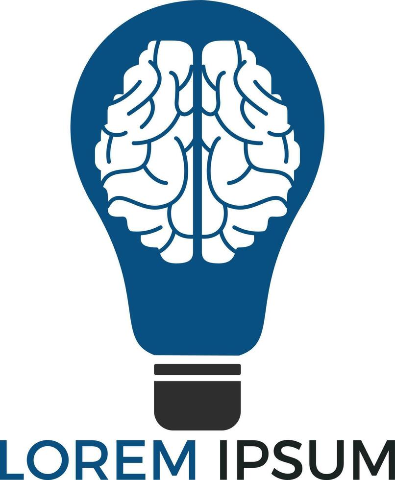 diseño de logotipo de bulbo y cerebro. icono de vector de cerebro de idea de bombilla creativa.