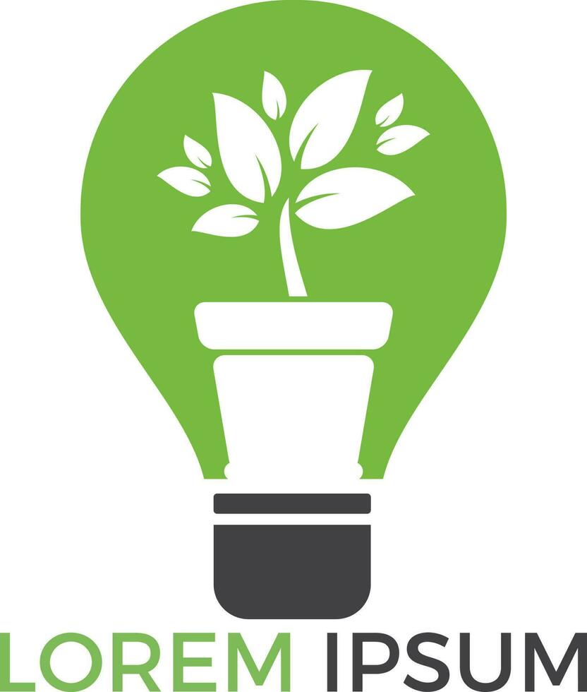 Light bulb and plant in a pot concept logo design. concept icon of education, light bulb, science. vector