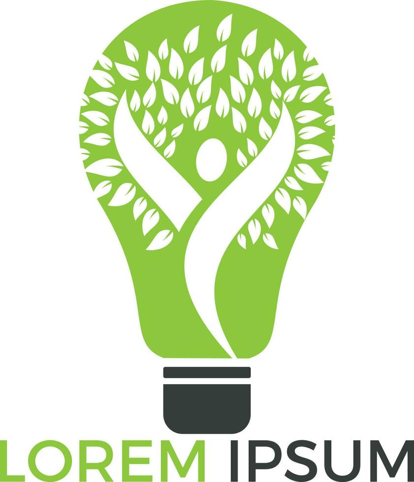 Human tree and light bulb logo design. Human health and care vector logo design template.