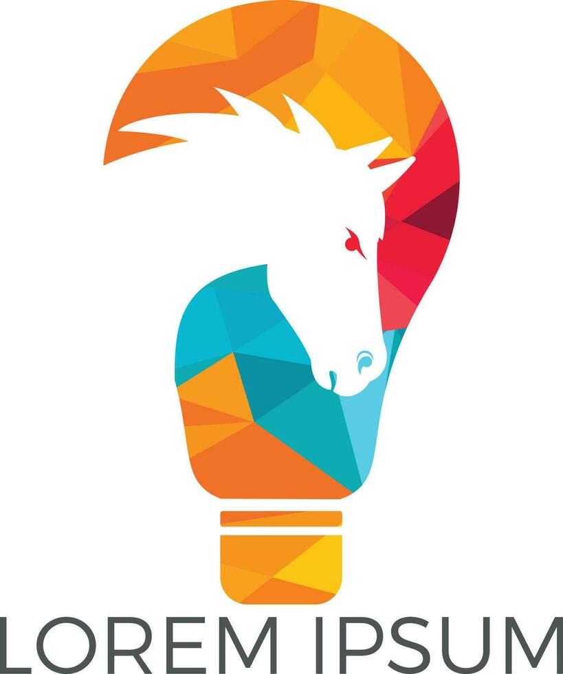diseño de logo de bombilla y caballo. concepto de logotipo de ideas salvajes. vector