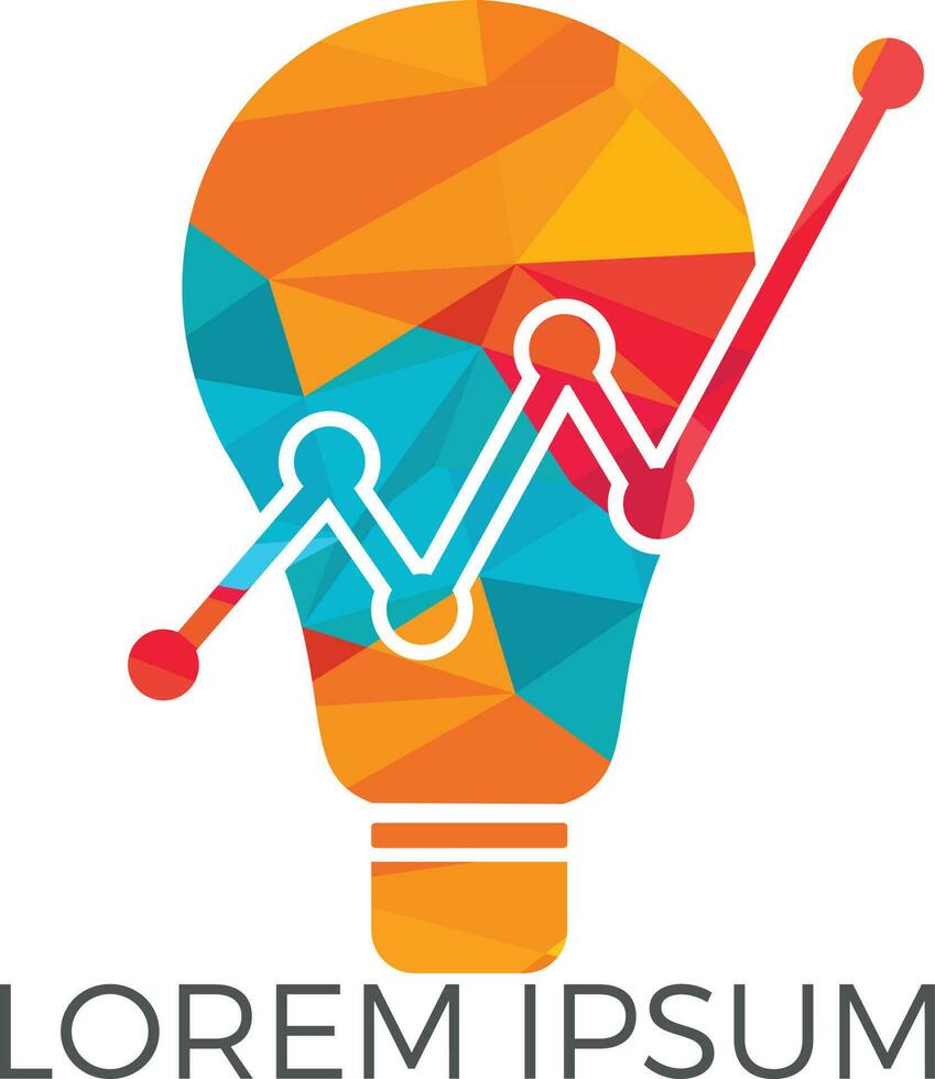 Bulb lamp financial logo design. Bar chart marketing symbol. innovation idea. vector