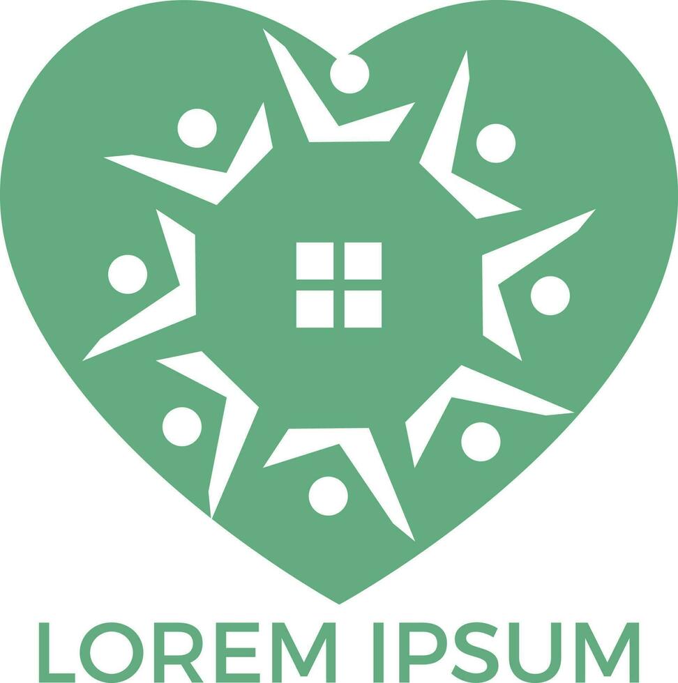 Community home logo design. House and people vector icon.