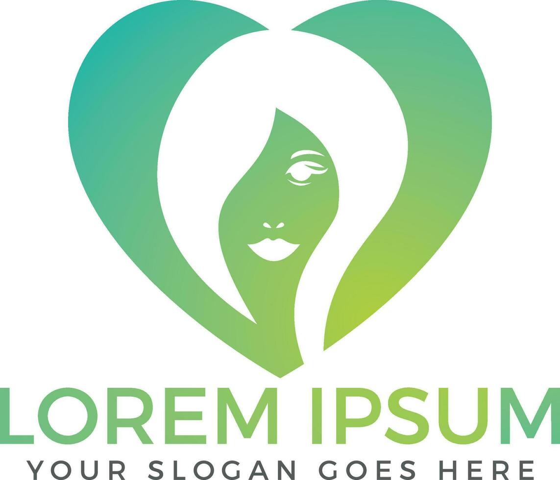 Beautiful woman face heart logo design template. Abstract design concept for beauty salon, massage, magazine, cosmetic and spa. vector