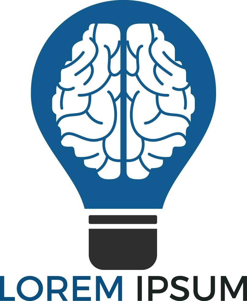 diseño de logotipo de bulbo y cerebro. icono de vector de cerebro de idea de bombilla creativa.