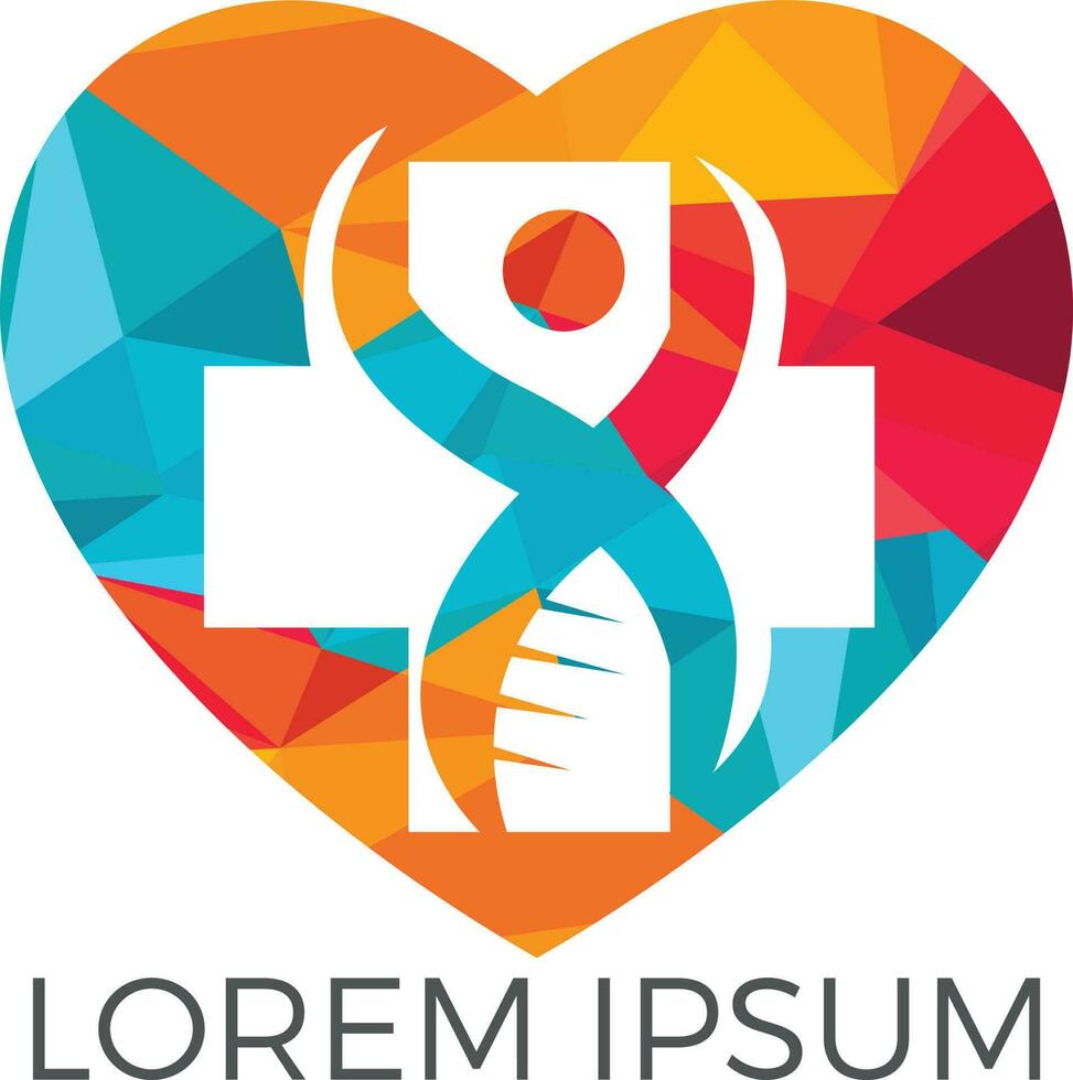 Medical cross heart shape logo design. vector