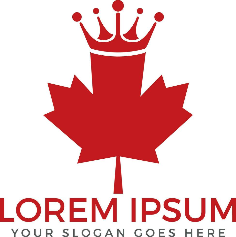 Maple leaf with crown logo design. vector