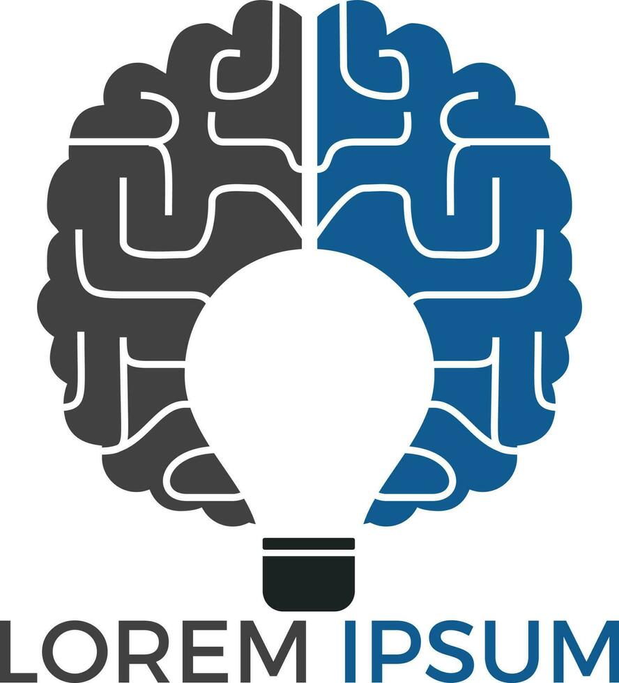 diseño de logotipo de bulbo y cerebro. icono de vector de cerebro de idea de bombilla creativa.