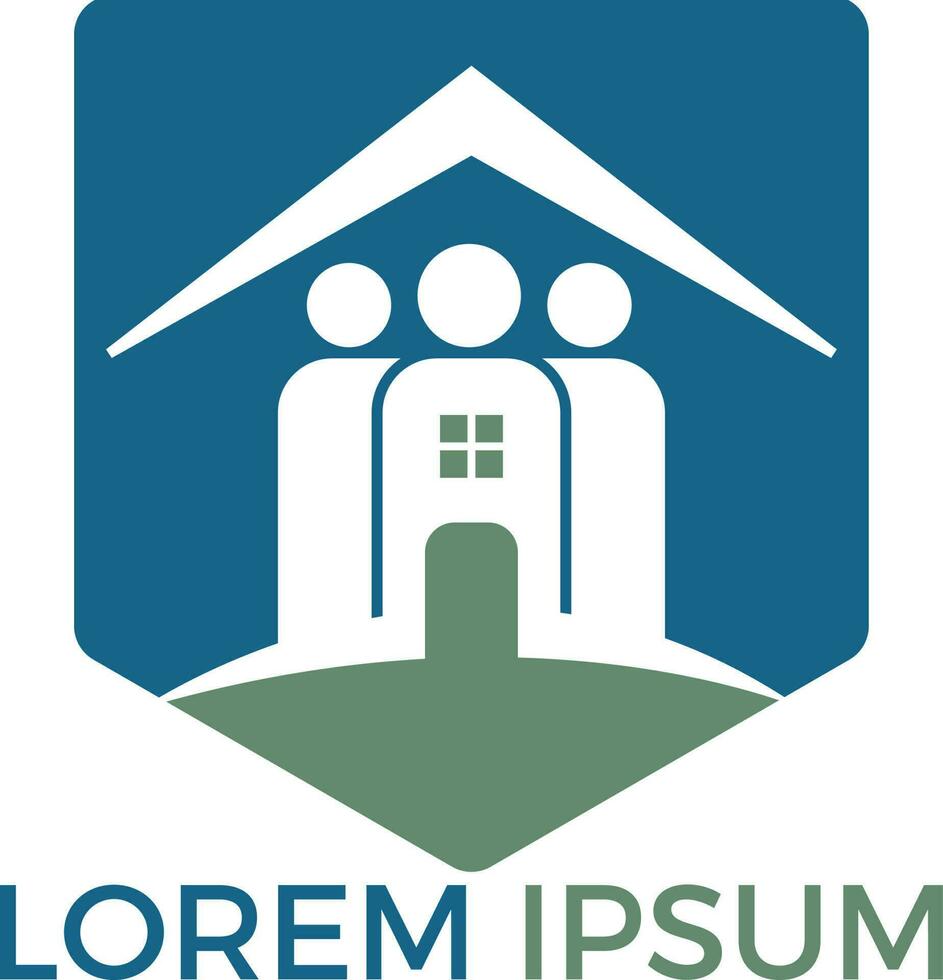 Community home logo design. House and people vector icon.