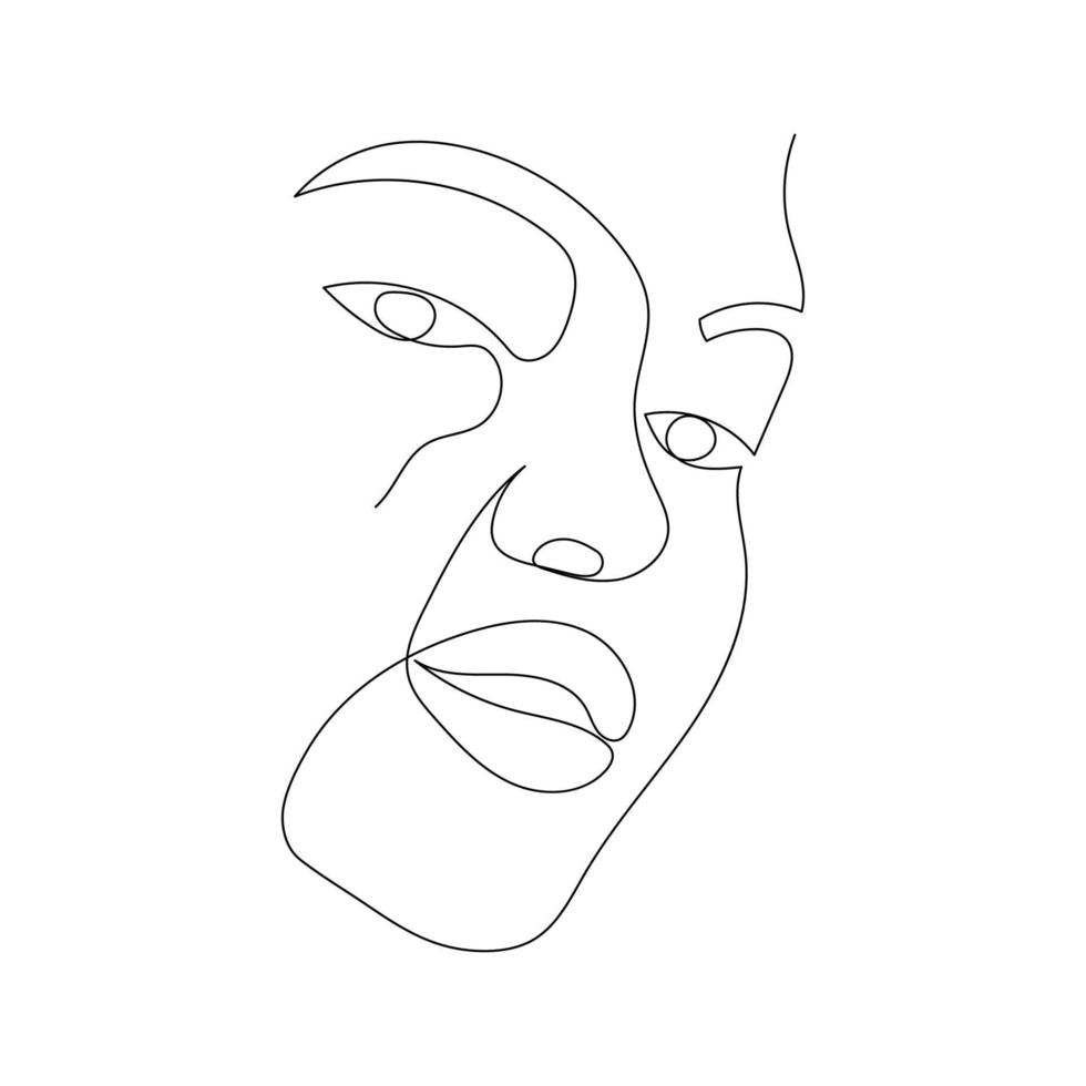 Continuous line drawing of portrait of a beautiful Woman's face. Minimalism art. vector