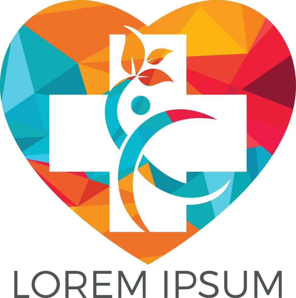 Medical cross heart shape logo design. vector