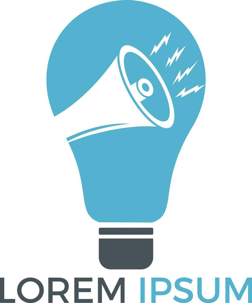 Megaphone in a glowing light bulb logo design. vector