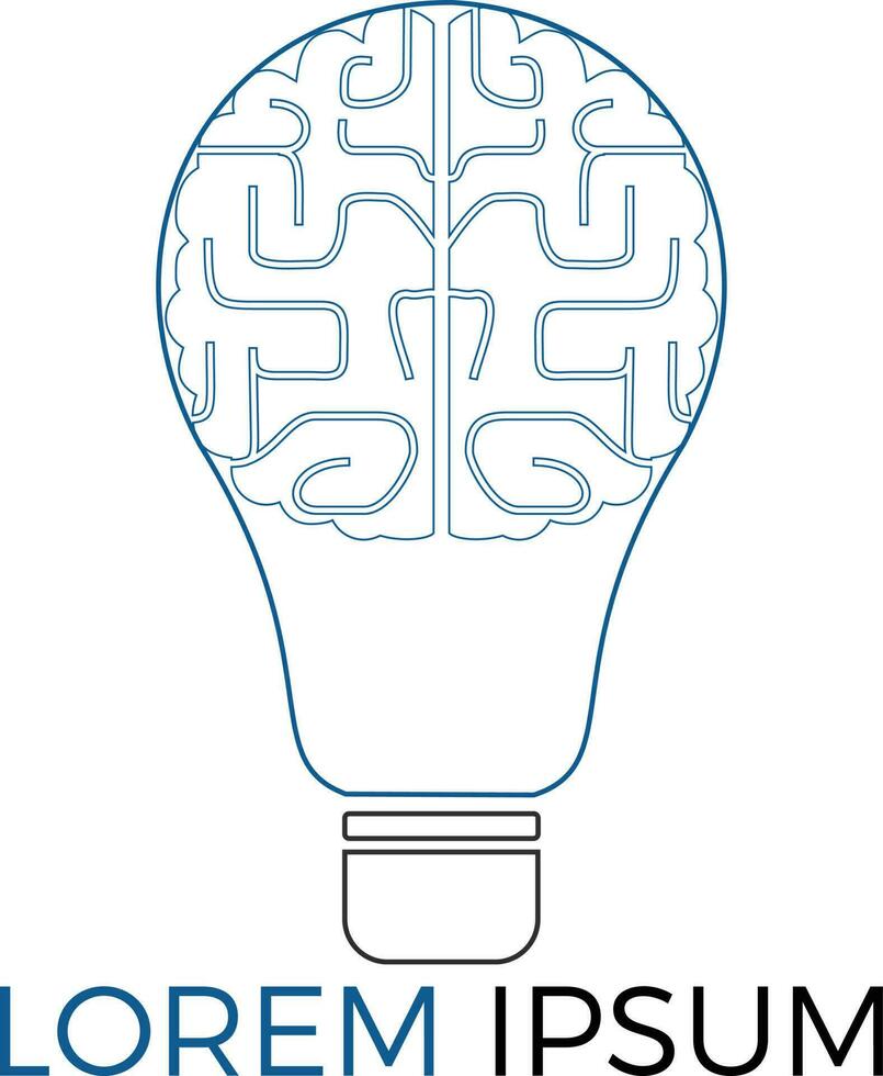 diseño de logotipo de bulbo y cerebro. icono de vector de cerebro de idea de bombilla creativa.