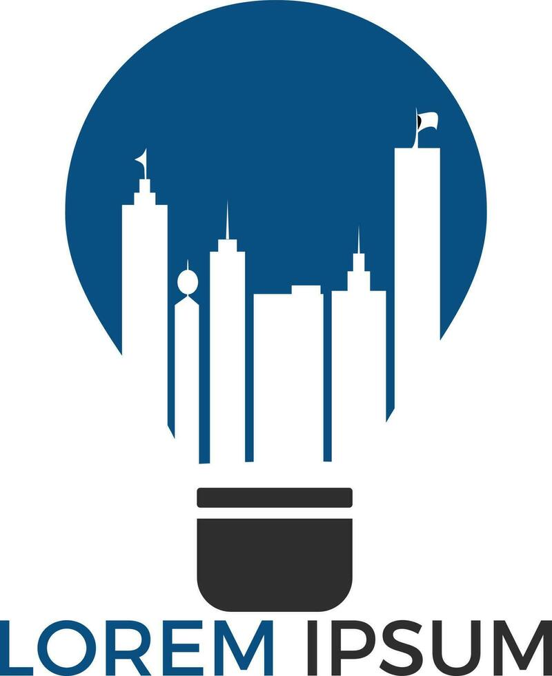 Light bulb with city vector logo design. Concept for smart intellectual city.