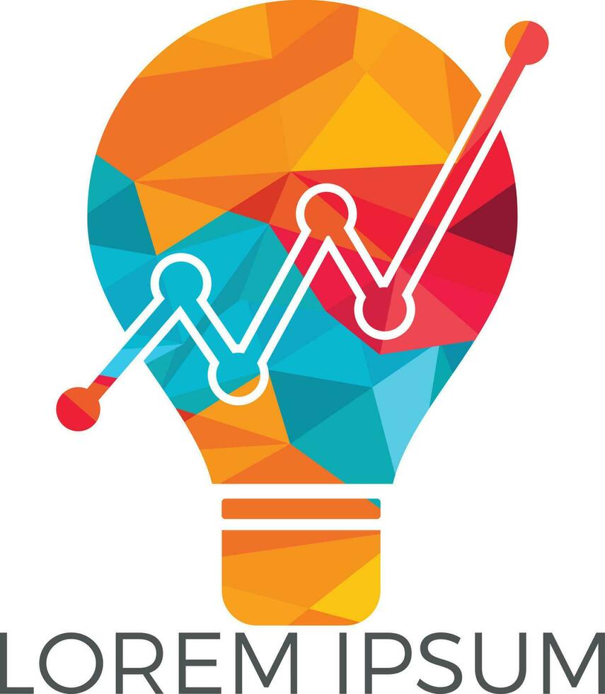 Bulb lamp financial logo design. Bar chart marketing symbol. innovation idea. vector