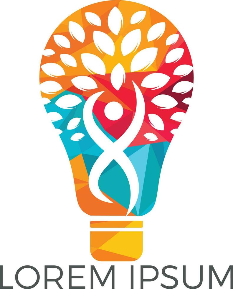 Human tree and light bulb logo design. Human health and care vector logo design template.