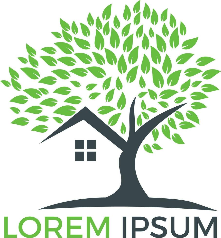 Tree house logo design. Eco House vector design template.
