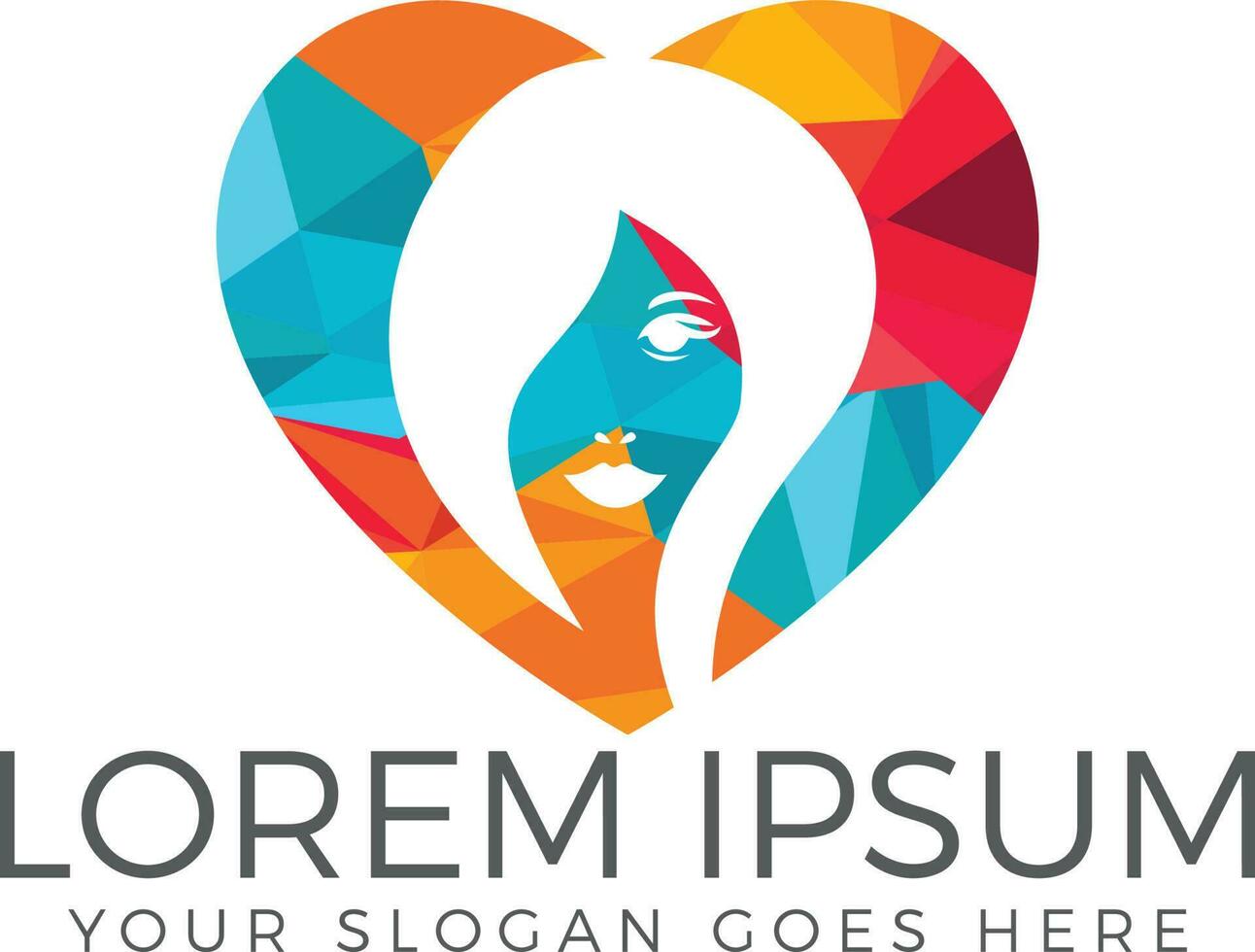 Beautiful woman face heart logo design template. Abstract design concept for beauty salon, massage, magazine, cosmetic and spa. vector