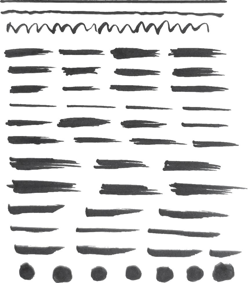 Set of brush strokes, black ink grunge brush strokes. vector