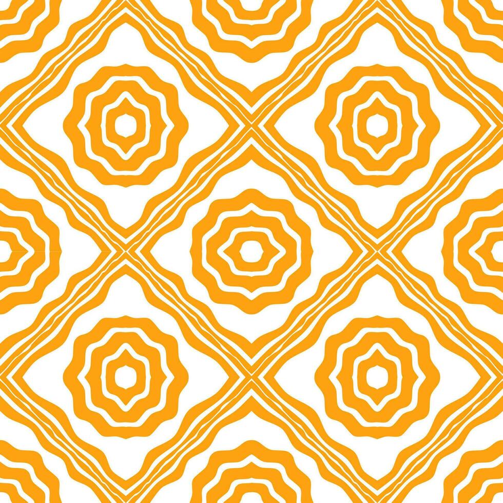 Seamless pattern orange white and doodle line circular and diamond shapes. vector