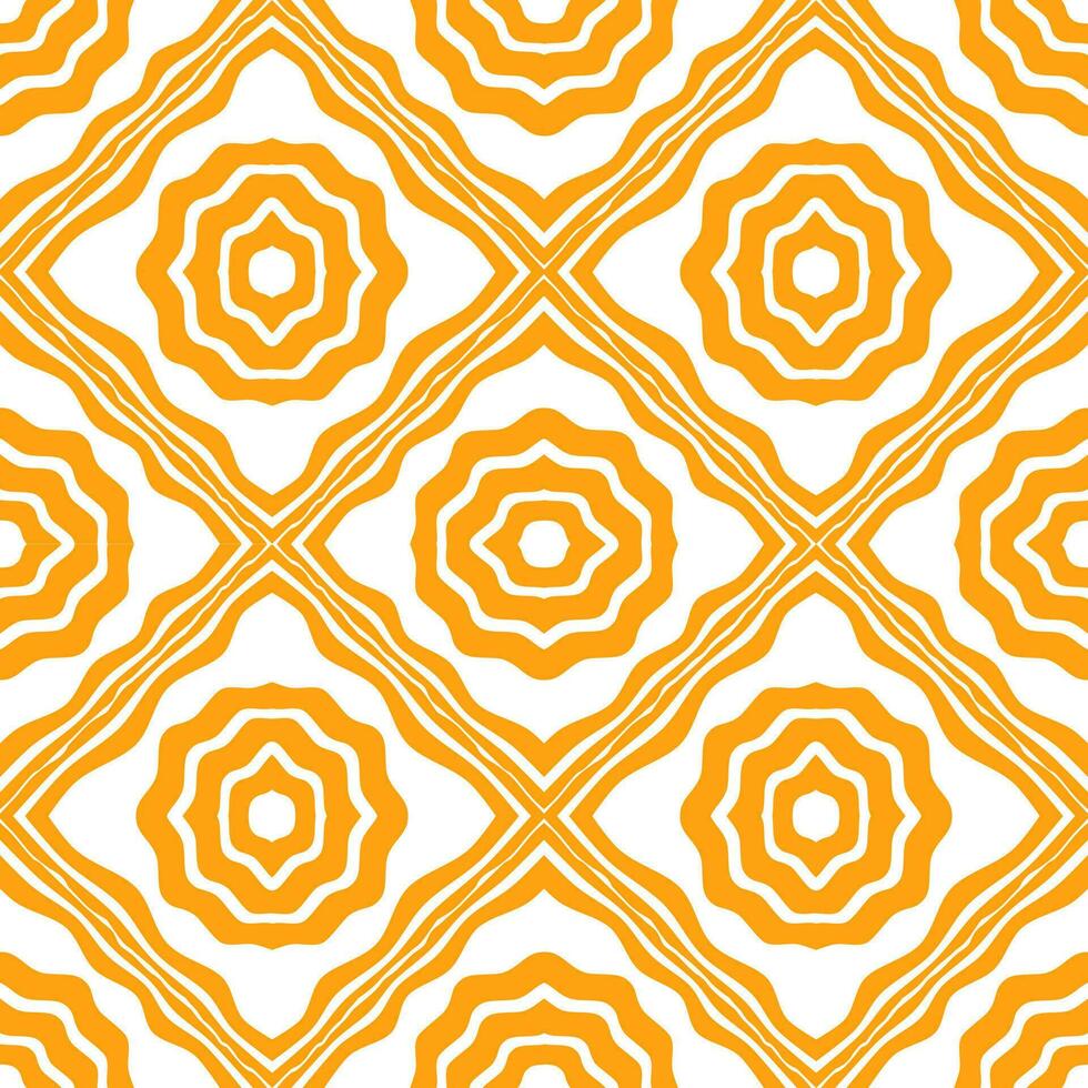 Seamless pattern orange white and doodle line circular and diamond shapes. vector