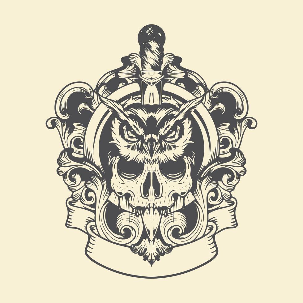 diseño de logotipo de calavera de búho con estilo de silueta. vector
