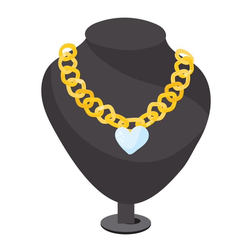 A well-designed flat sticker icon of gold necklace vector