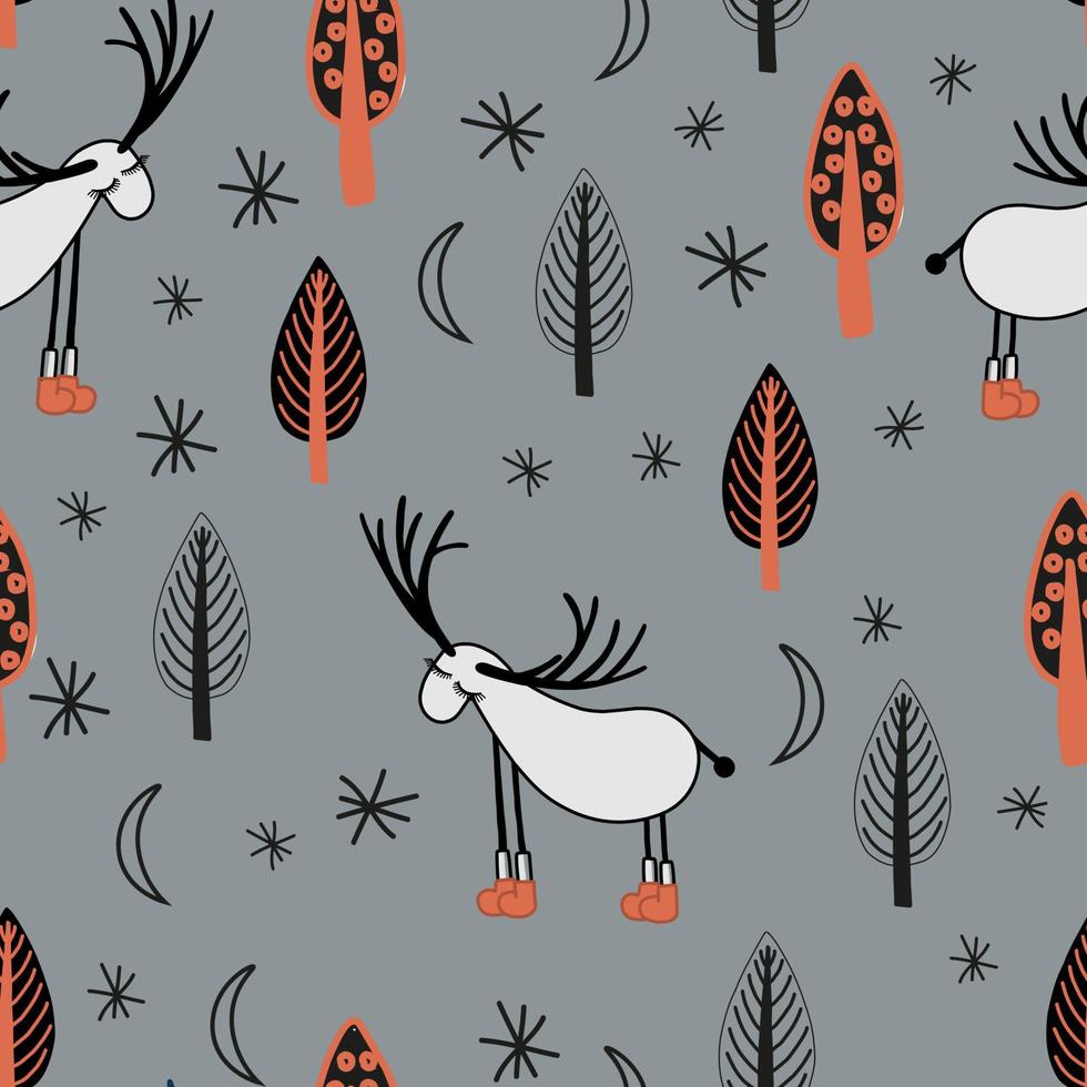 Seamless digital paper for children. Seamless pattern with deers. Reindeer. Scandinavian style. Light pink background.Modern vector illustration for textile and fabric design.