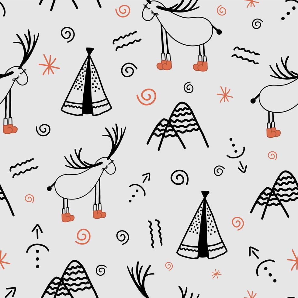 Seamless digital paper for children. Seamless pattern with deers. Reindeer. Scandinavian style. Light pink background.Modern vector illustration for textile and fabric design.