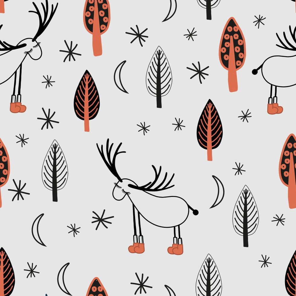 Seamless digital paper for children. Seamless pattern with deers. Reindeer. Scandinavian style. Light pink background.Modern vector illustration for textile and fabric design.