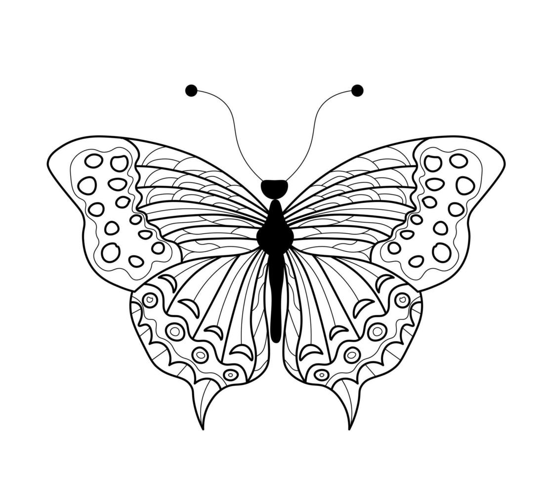 libro para colorear mariposas. dibujo lineal de una mariposa vector