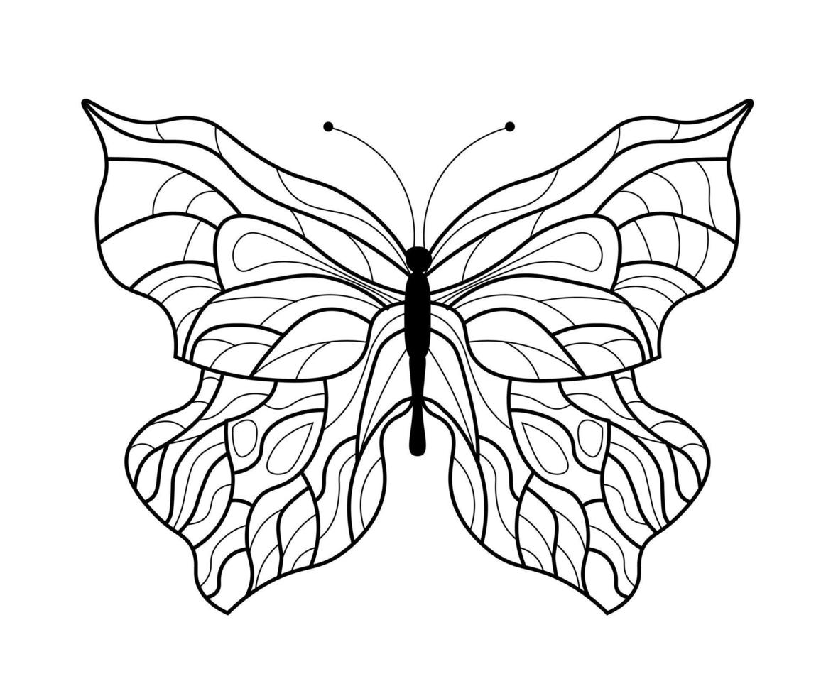 Butterfly coloring book. Linear drawing of a butterfly vector