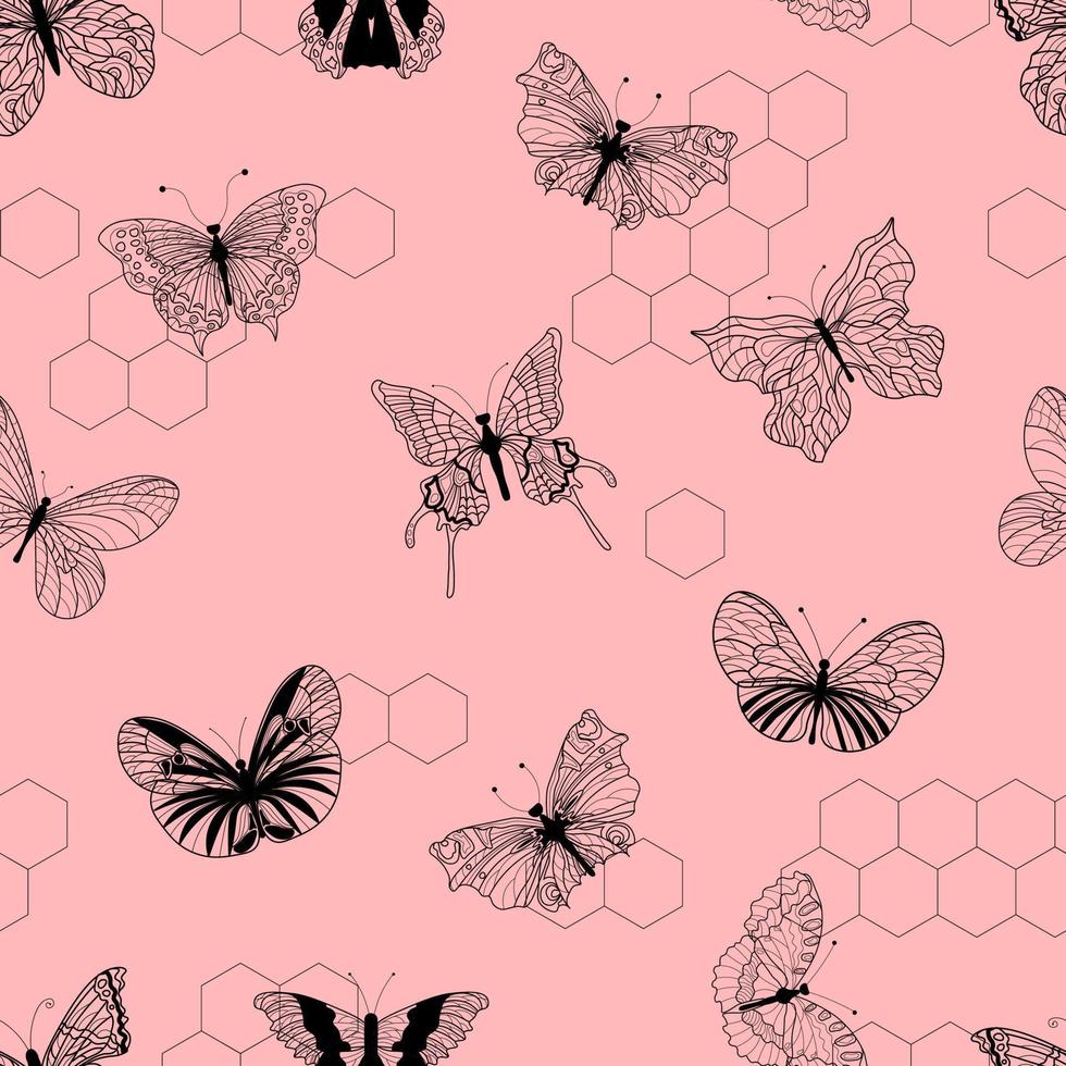 patrón de mariposa fondo rosa ilustración vectorial adorno sin costuras vector