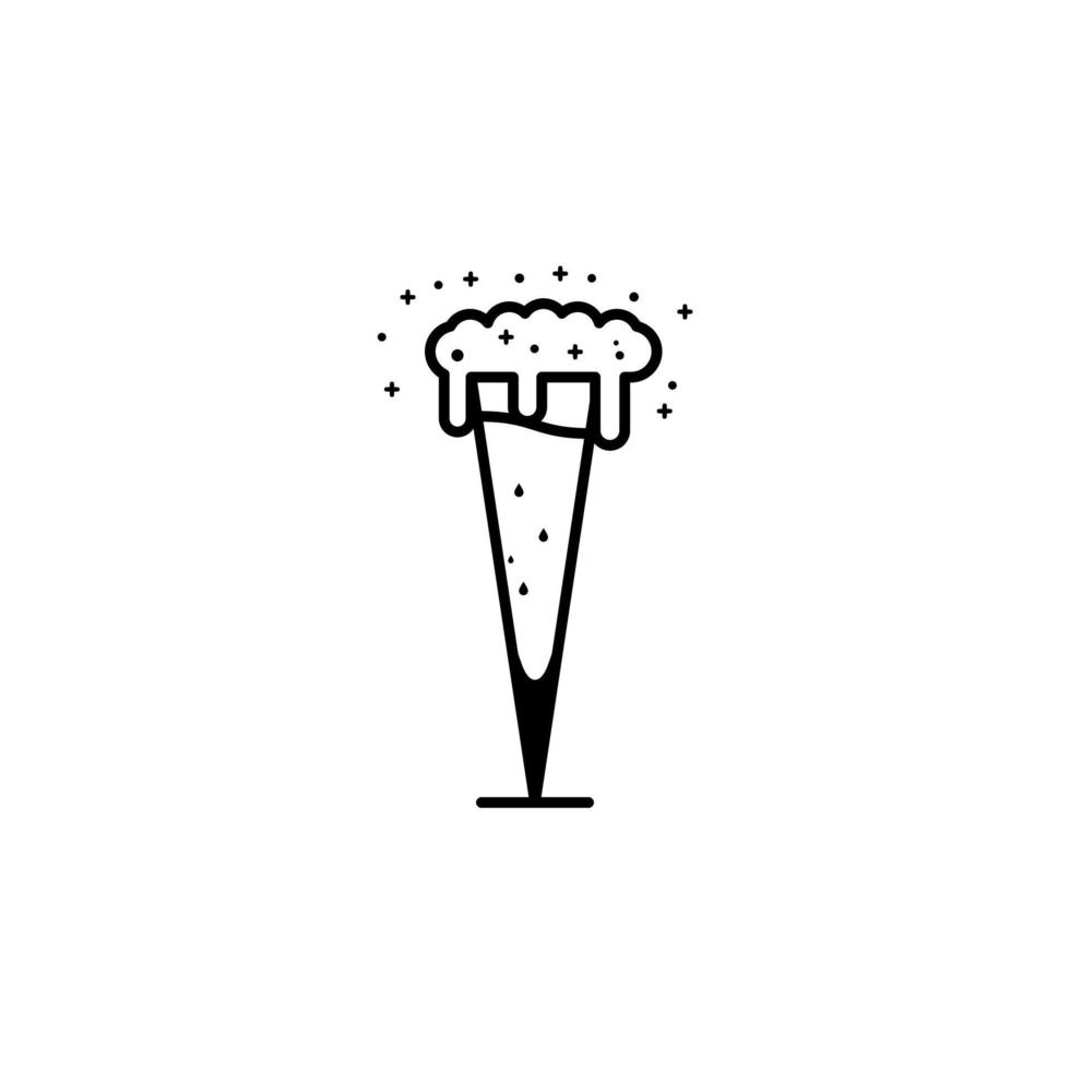 glassware or champagne glass icon with soda and foam on white background. simple, line, silhouette and clean style. black and white. suitable for symbol, sign, icon or logo vector