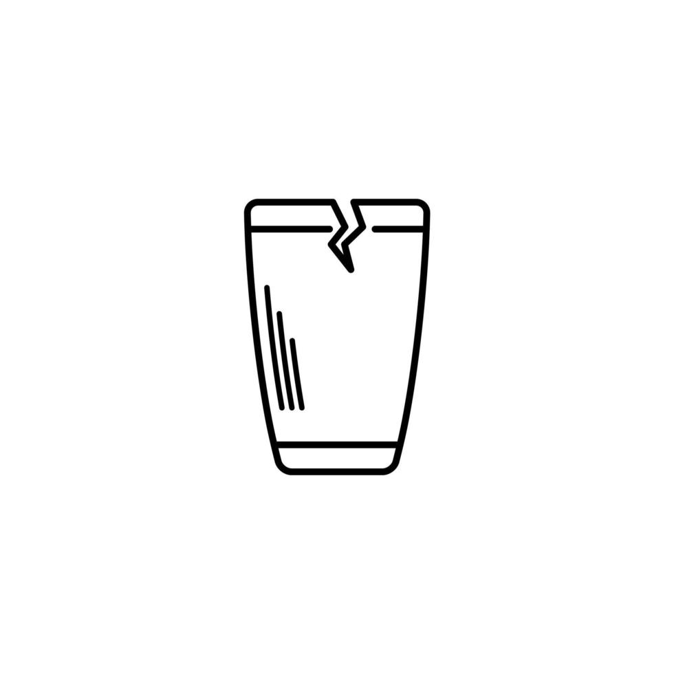 vaso agrietado o icono de cristalería sobre fondo blanco. simple, línea, silueta y estilo limpio. en blanco y negro. adecuado para símbolo, signo, icono o logotipo vector