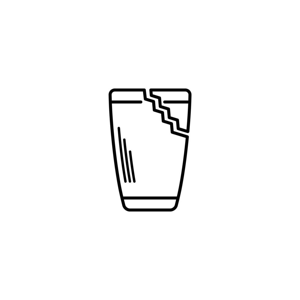 broken tumbler or glassware icon on white background. simple, line, silhouette and clean style. black and white. suitable for symbol, sign, icon or logo vector