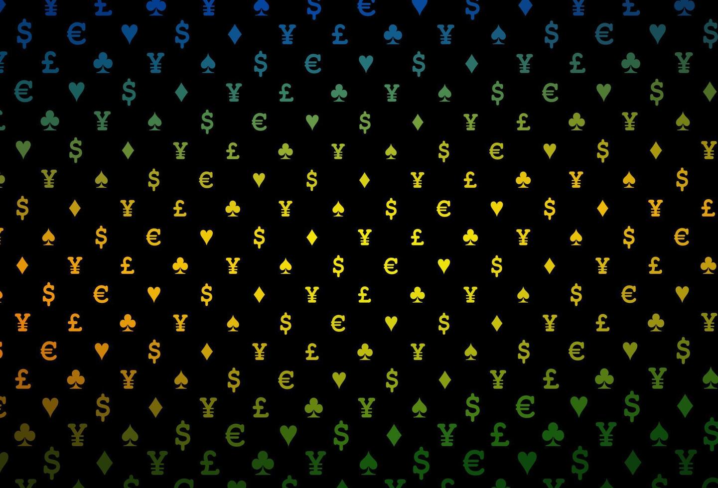 Dark multicolor, rainbow vector template with poker symbols.