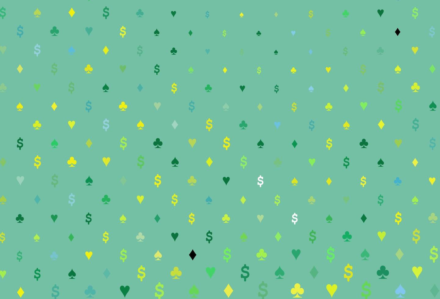 patrón de vector verde claro, amarillo con símbolo de tarjetas.