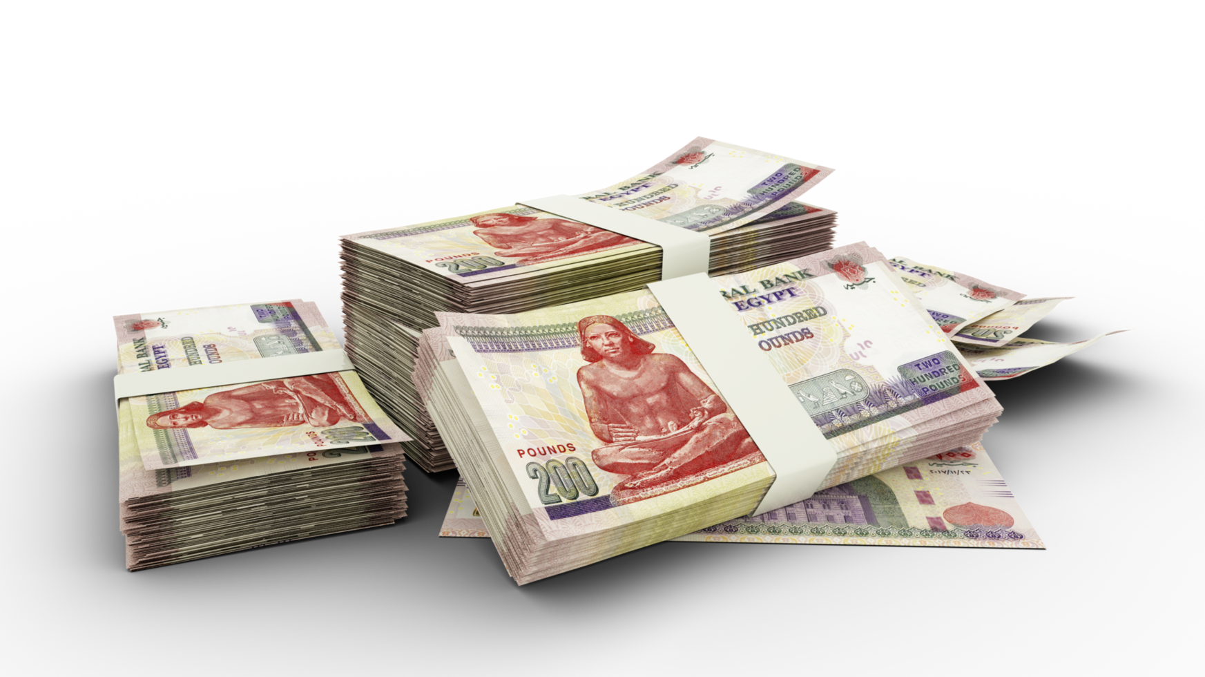 3D Stack of 200 Egyptian pound notes isolated on transparent background png