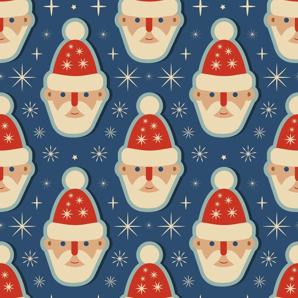 Groove retro Christmas pattern with Santa Claus heads. Vector illustration
