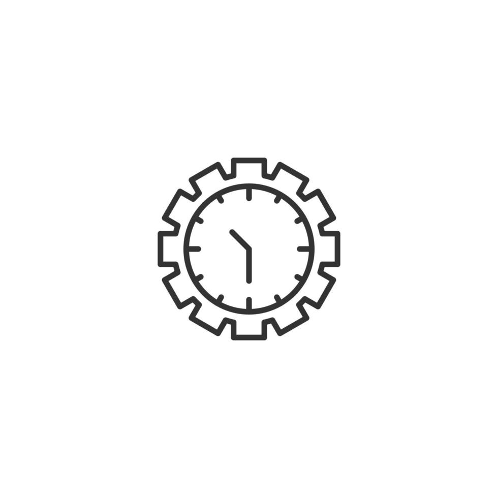 hora y reloj. ilustración minimalista dibujada con una delgada línea negra. trazo editable. adecuado para sitios web, tiendas, aplicaciones móviles. icono de línea del reloj dentro del engranaje vector