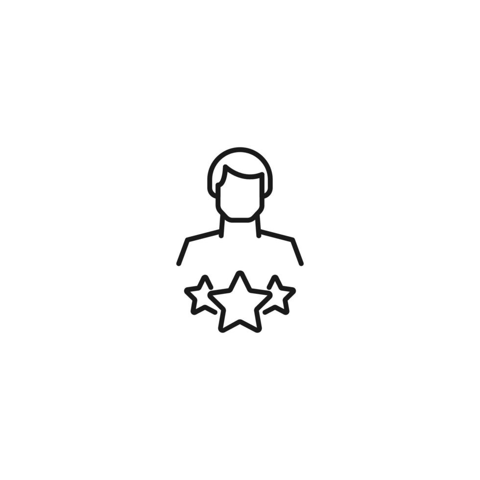 Monochrome sign drawn with black thin line. Modern vector symbol perfect for sites, apps, books, banners etc. Line icon of stars next to faceless man