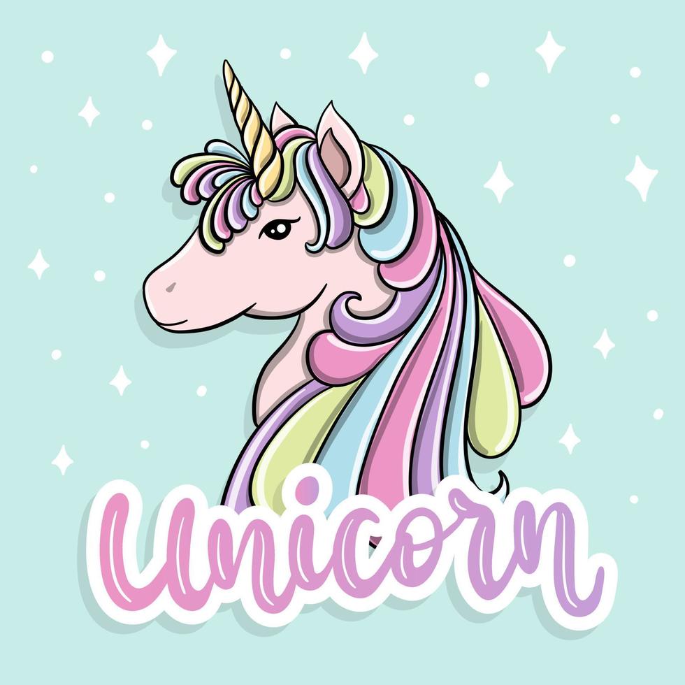 colorida ilustración de unicornio con letras vector