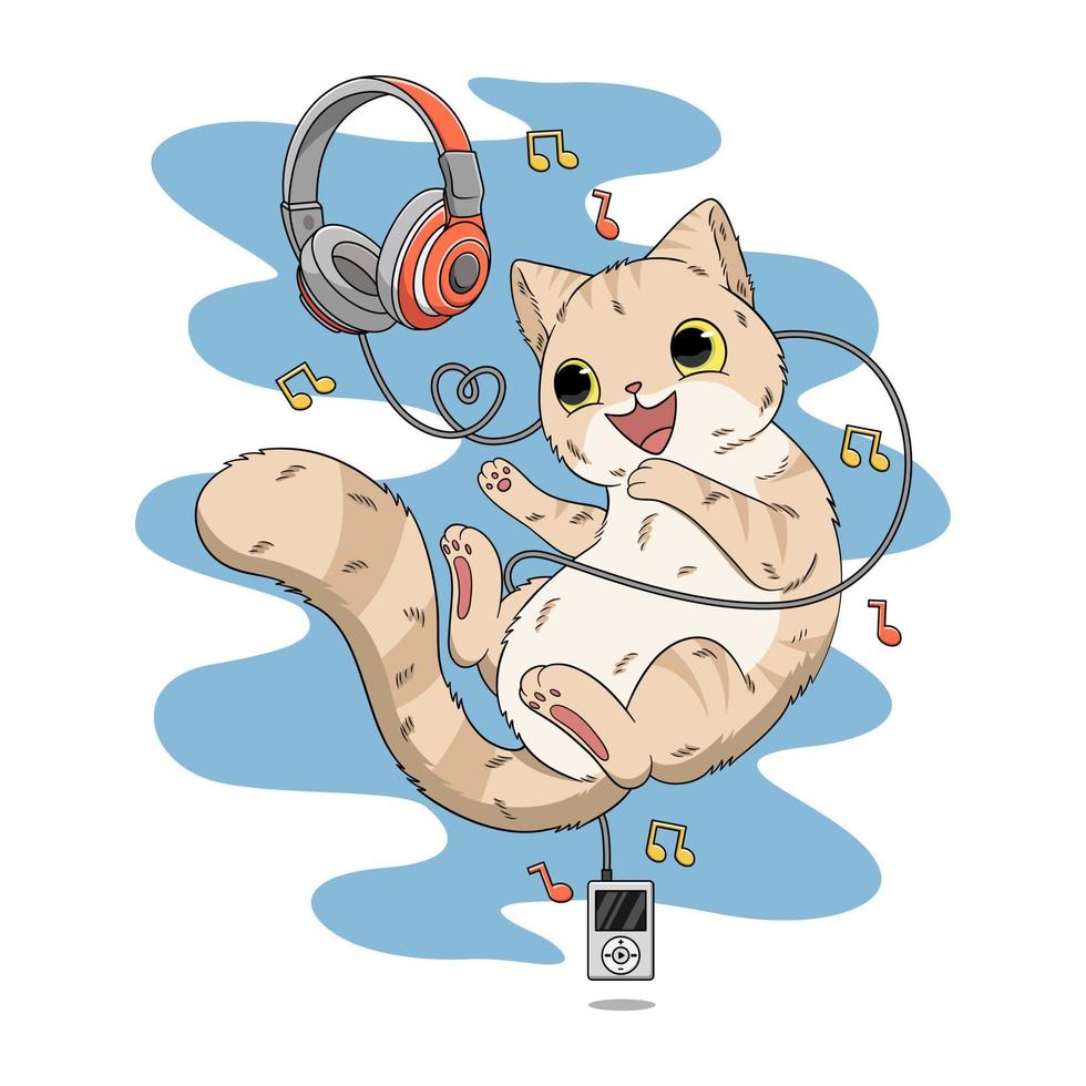 cute cat loves music vector illustration