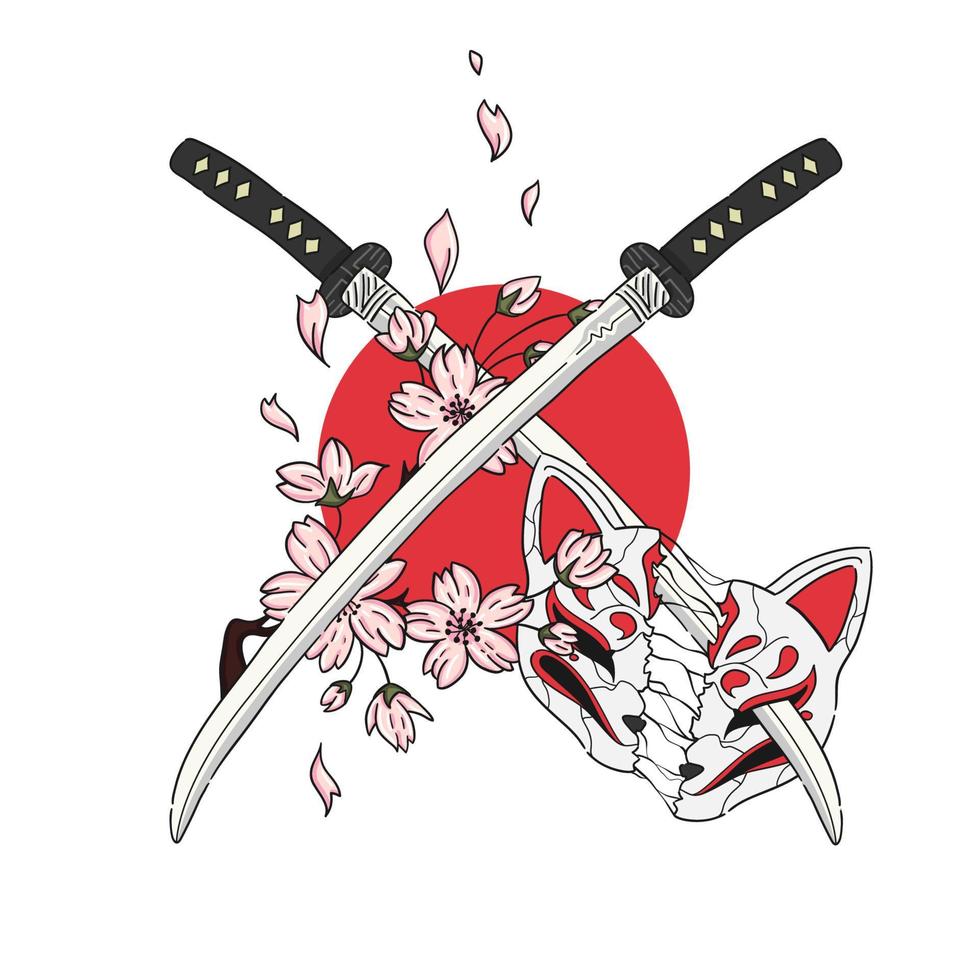 ilustración de vector de máscara de kitsune japonés