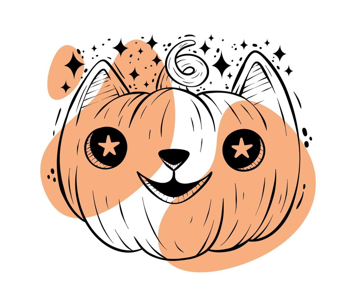 lindo gato calabaza dibujado a mano ilustración vector